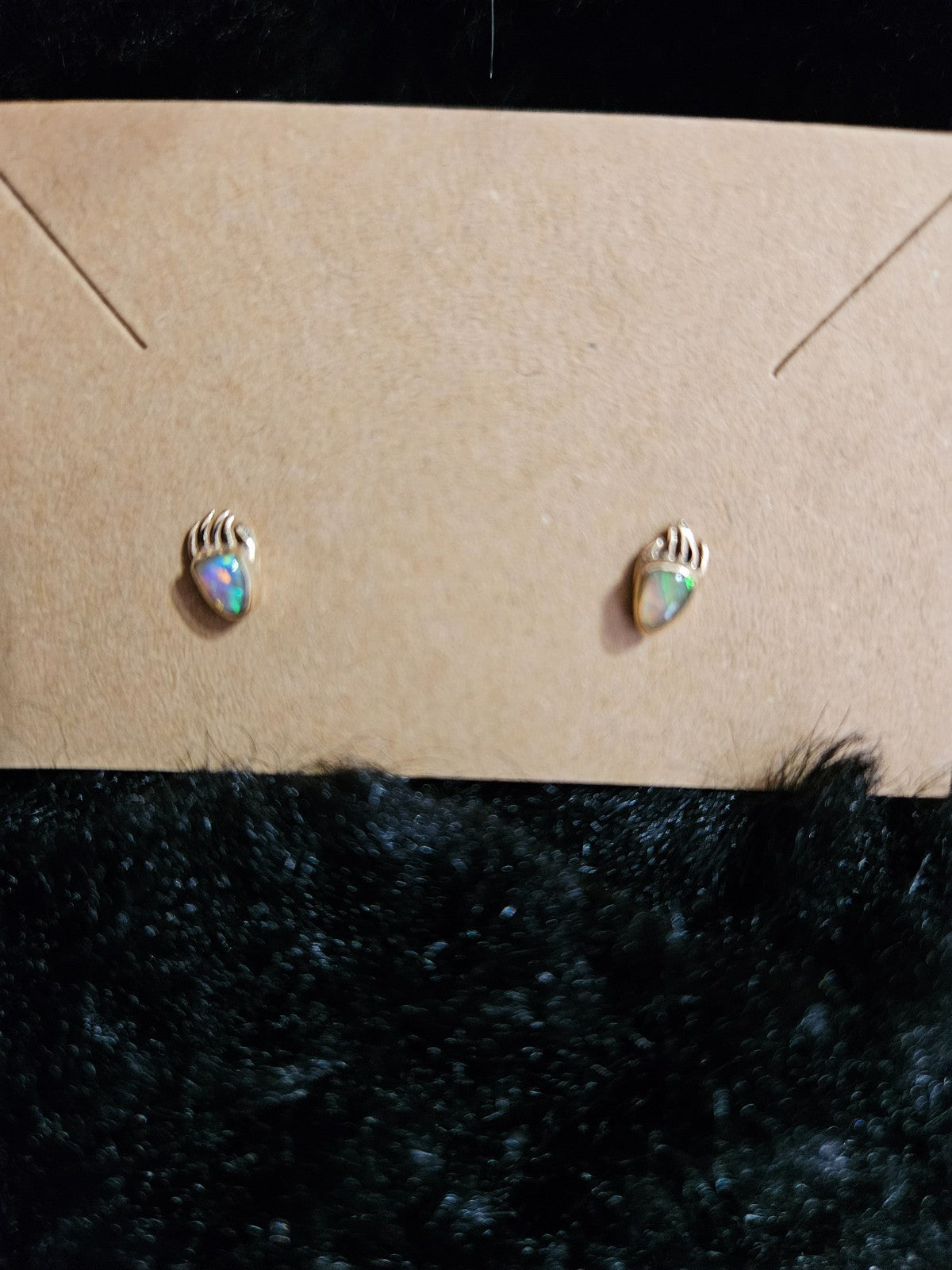 NATIVE AMERICAN 12K GF OVER STERLING OPAL BEAR PAW EARRINGS VERY SMALL!