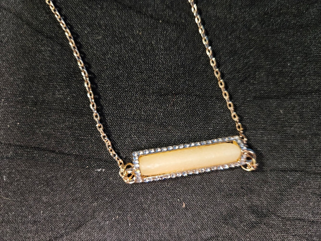 WOMEN'S YELLOW GOLD OVER STAINLESS HORIZONTAL BAR NECKLACE CZ/PEARL INLAY