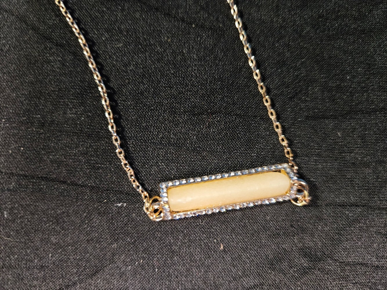 WOMEN'S YELLOW GOLD OVER STAINLESS HORIZONTAL BAR NECKLACE CZ/PEARL INLAY