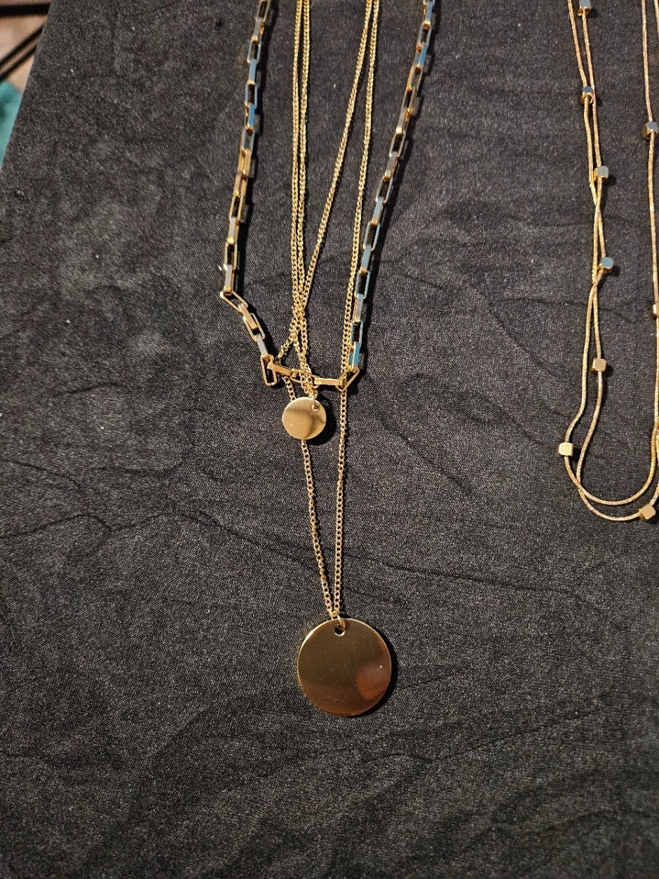 10K GOLD PLATE OVER STAINLESS DOUBLE/TRIPLE STRAND ASSORTED NECKLACE