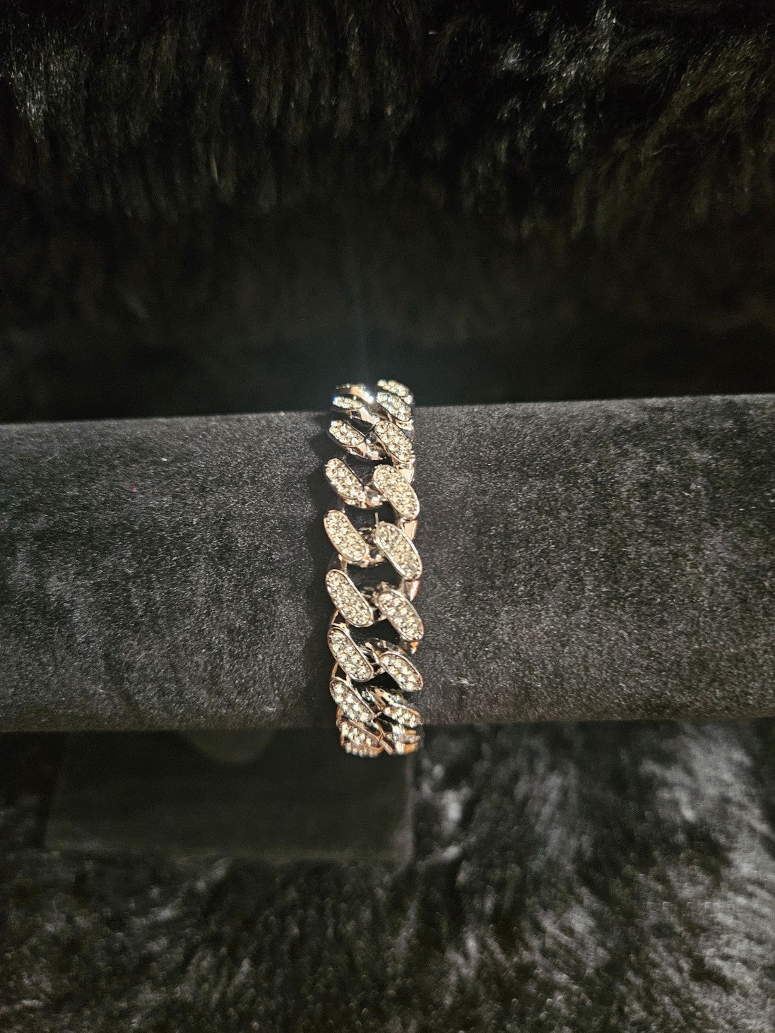 CUBAN LINK CUBIC ZIRCONIA ENCRUSTED STERLING/STAINLESS 7.36 inch BRACELET