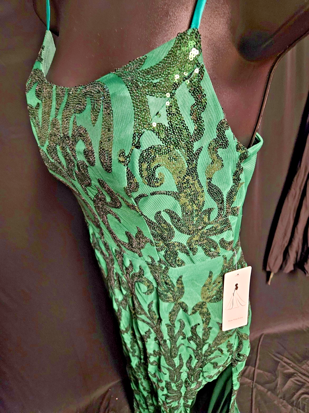 WOMEN'S SIZE 10/12 L DK GREEN SEQUINED MERMAID GOWN PROM/FORMAL NWT