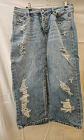 Women's Size Medium Fashion Nova distressed denim midi skirt with front slit