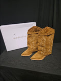 MADDEN GIRL JJOE CHESTNUT FAB WESTERN CUFFED WEDGE BOOTS SIZE 7 NIB SO CUTE!