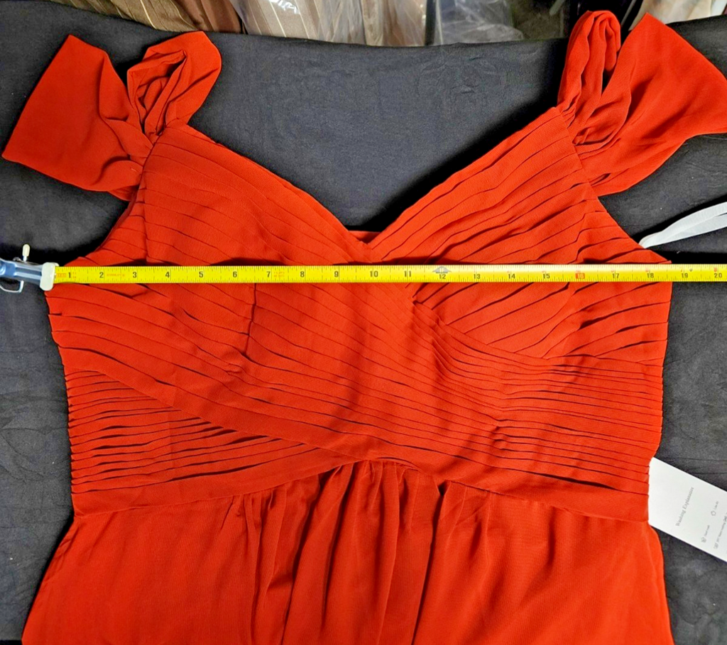 AZAZI LIANNE A-LINE OFF THE SHOULDER CHIFFON GOWN CINNAMON SIZE 14 CORSET BACK