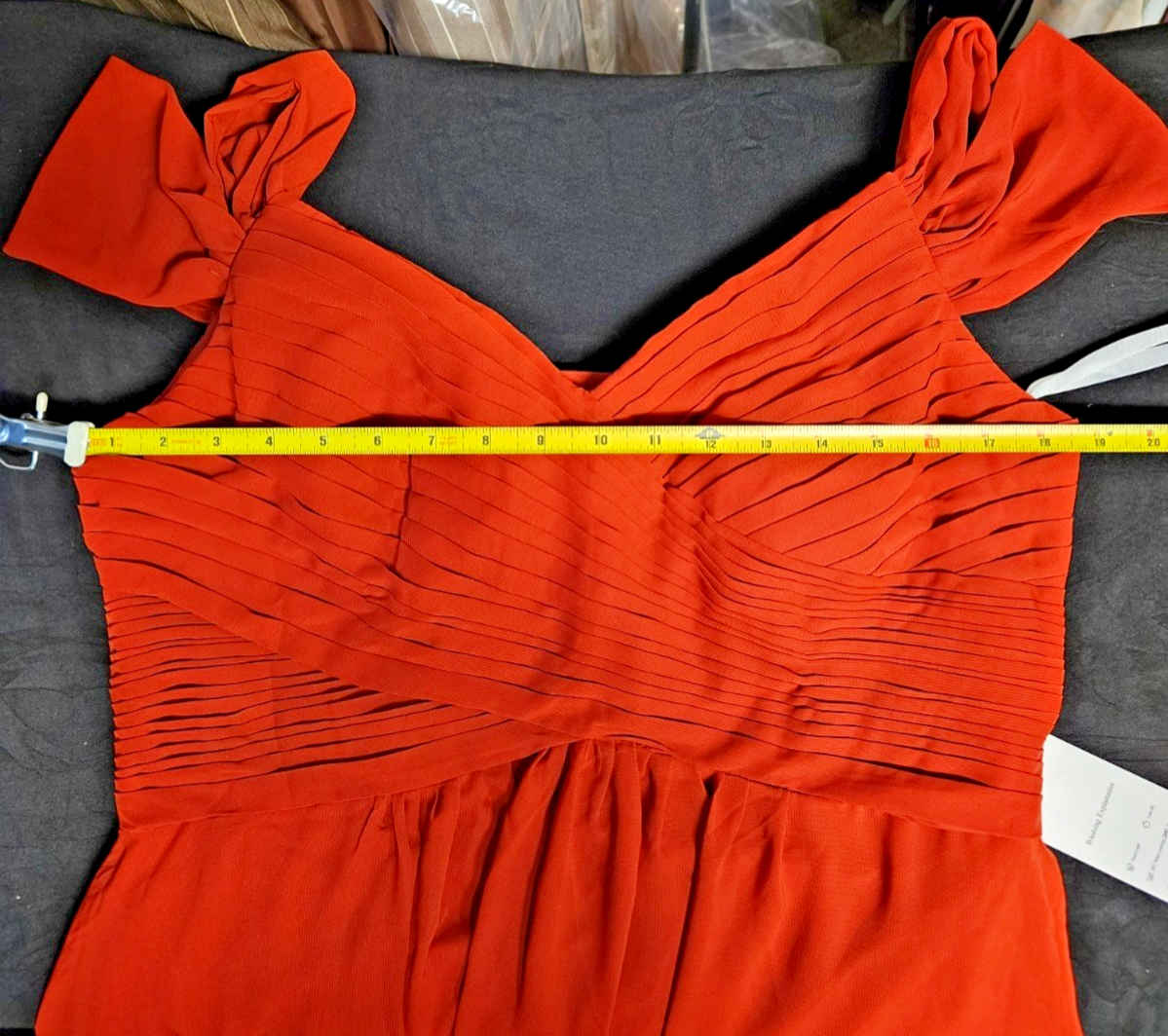 AZAZI LIANNE A-LINE OFF THE SHOULDER CHIFFON GOWN CINNAMON SIZE 14 CORSET BACK