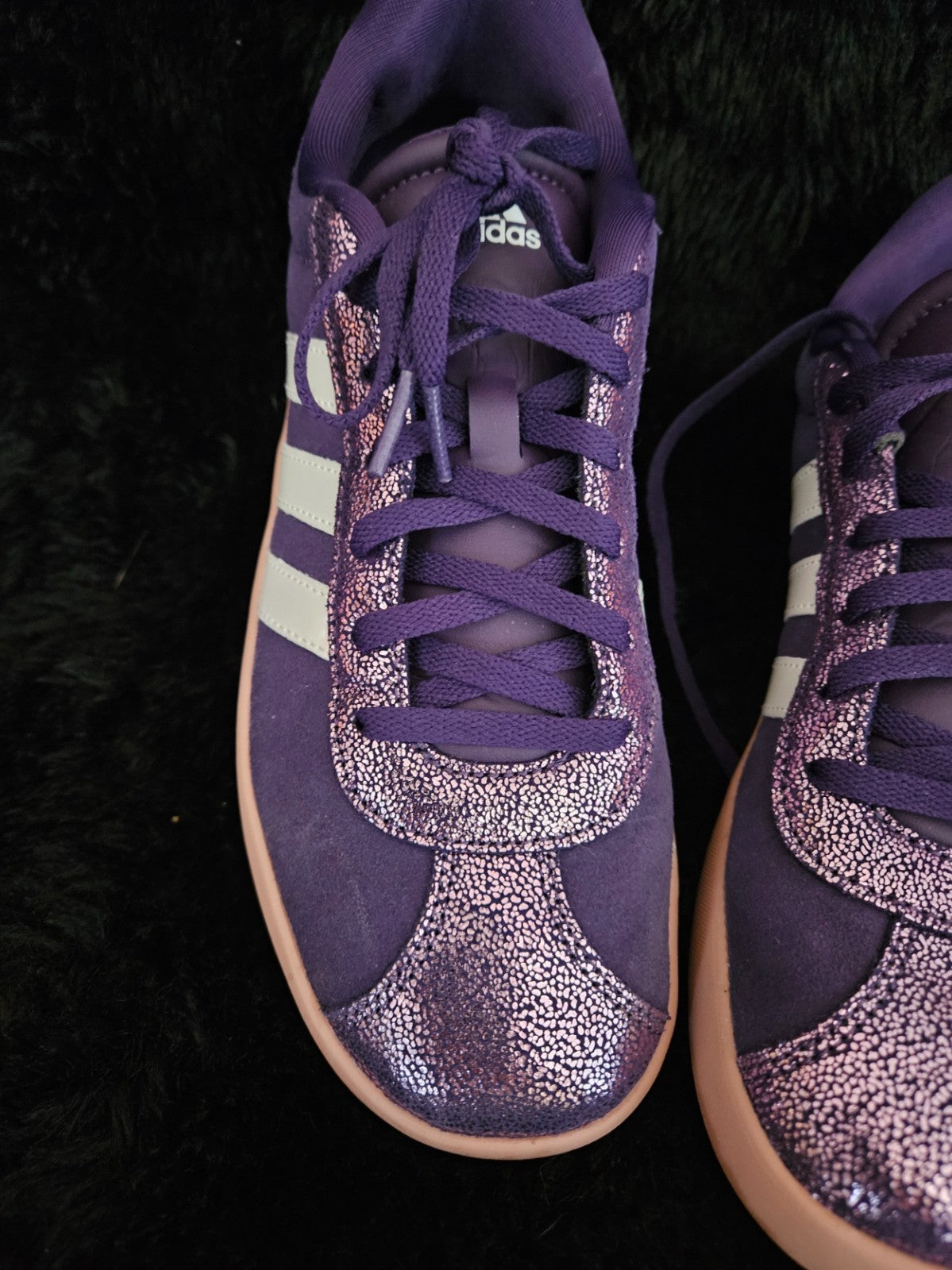ADIDAS VL COURT 3/0 KIDS SHOE AURORA PLUM/ZERO METALLIC Y6 W7 WORN A FEW TIMES