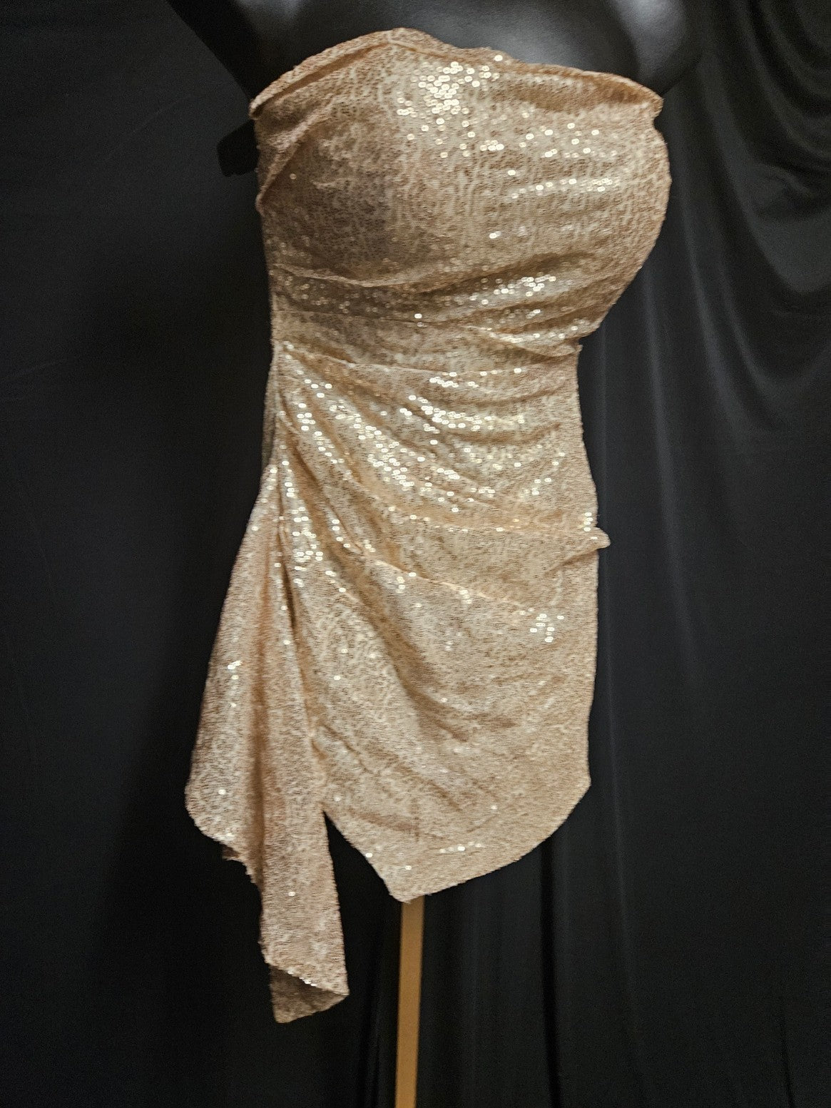 SIZE XS WOMEN'S STRAPLESS GOLD SEQUINED MINI DRESS PROM/COCKTAIL/WEDDING NWT