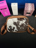 TTT LEATHERGOODS HANDMADE MEDIUM SIZE LEATHER & COWHIDE CROSSBODY BAG