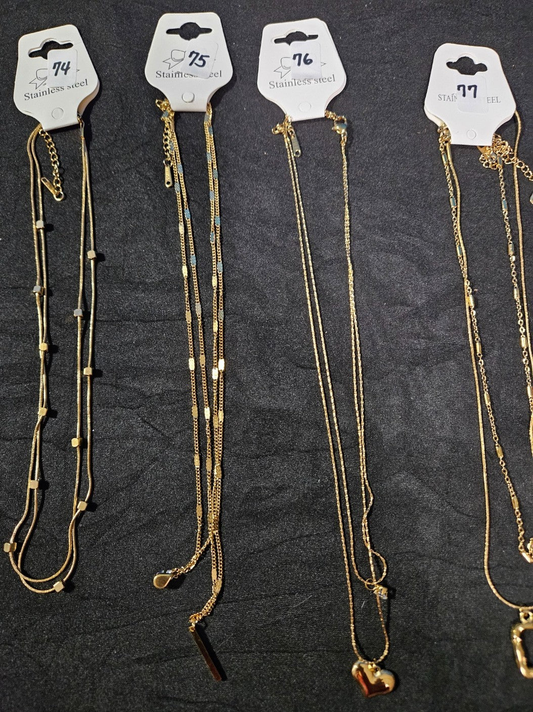 10K GOLD PLATE OVER STAINLESS DOUBLE/TRIPLE STRAND ASSORTED NECKLACE