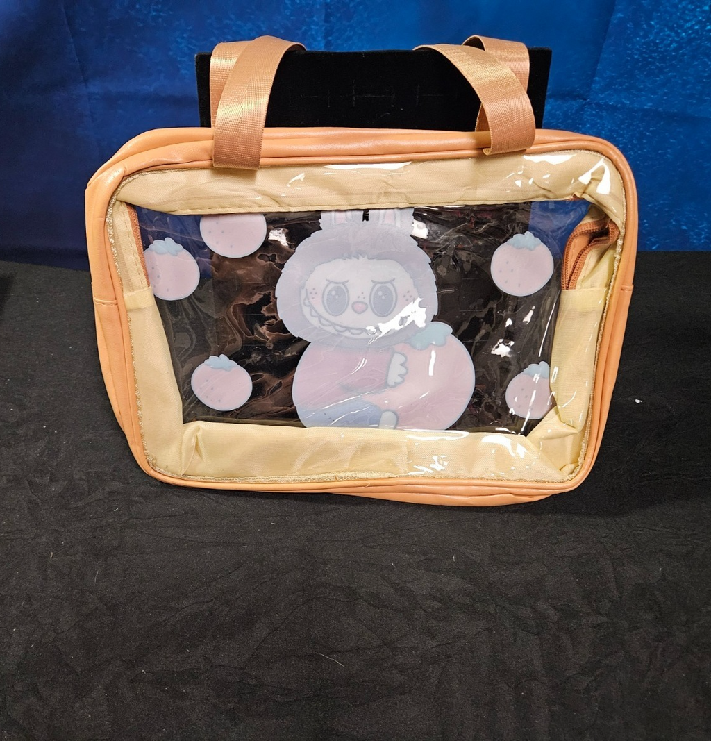 MAKE UP BAG LARGE TAN LABUBU CLEAR LABUBU 9 X 13X4