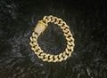 CUBAN LINK CUBIC ZIRCONIA ENCRUSTED 14K GOLD PLATE/STAINLESS 7.36 inch BRACELET