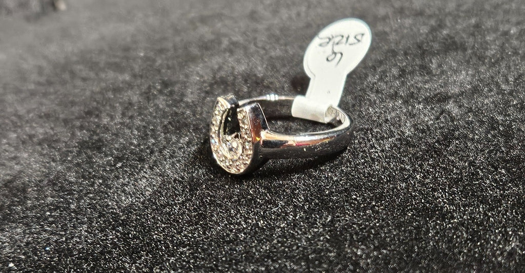 STERLING SILVER CZ EARRINGS & STAINLESS STEEL CZ HORSHOE RING SZ 6 BUNDLE