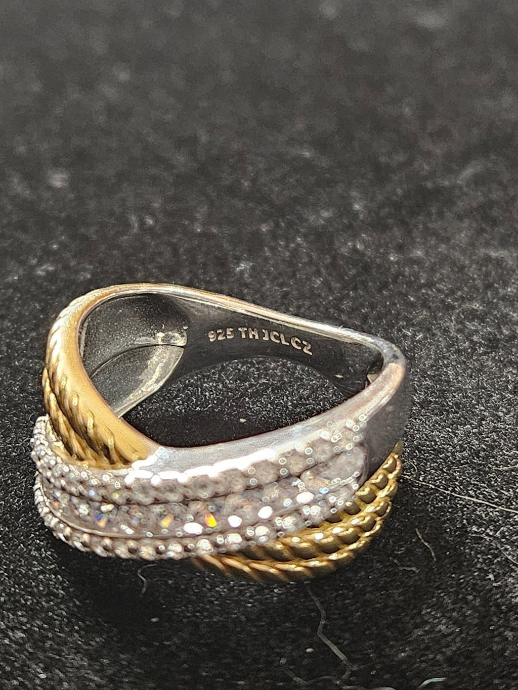 925 STERLING SILVER/GOLD FILL CUBIC ZIRCONIA CRISS/CROSS BAND SIZE 6 JCL LLC.