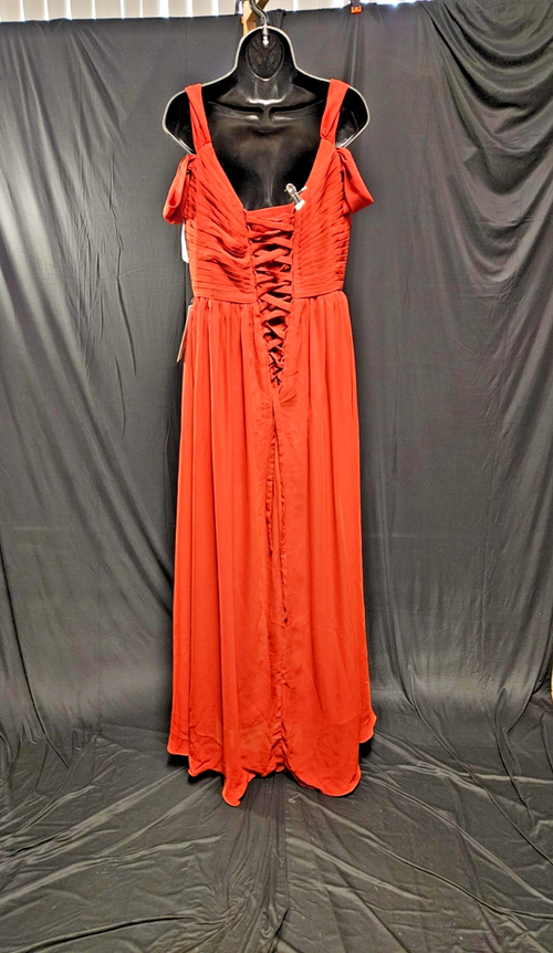 AZAZI LIANNE A-LINE OFF THE SHOULDER CHIFFON GOWN CINNAMON SIZE 14 CORSET BACK