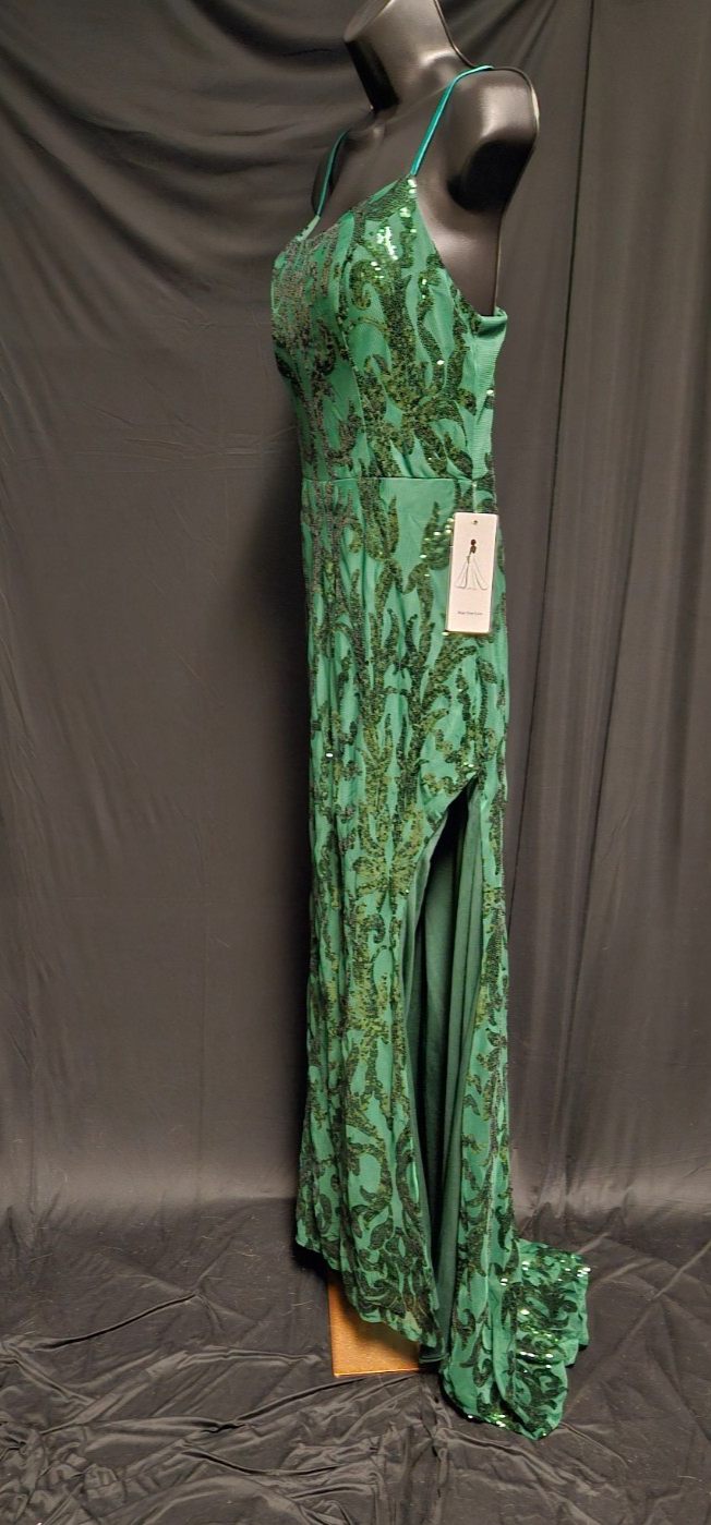 WOMEN'S SIZE 10/12 L DK GREEN SEQUINED MERMAID GOWN PROM/FORMAL NWT