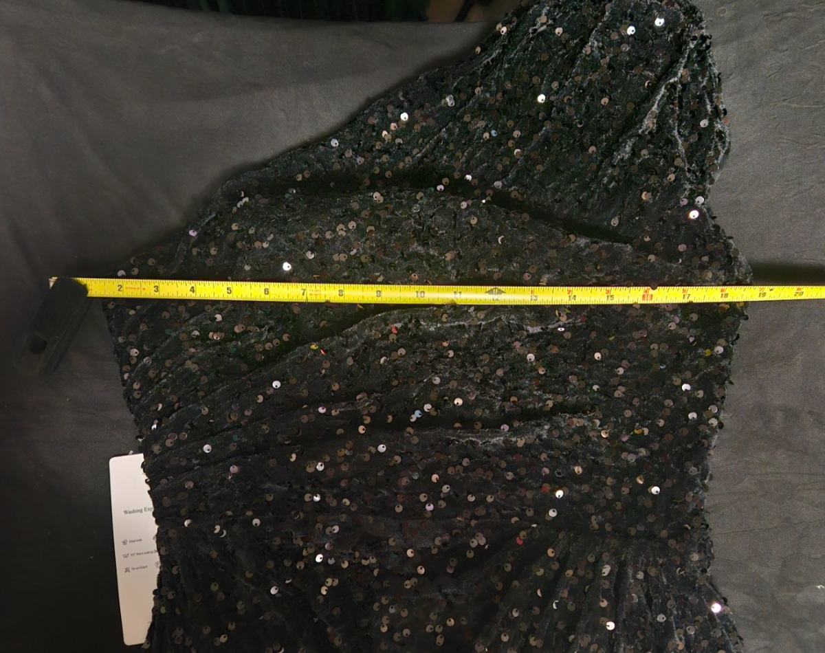 BLACK VELVET SEQUINED ONE SHOULDER CORSET BACK LONG FORMAL GOWN NWT SZ M