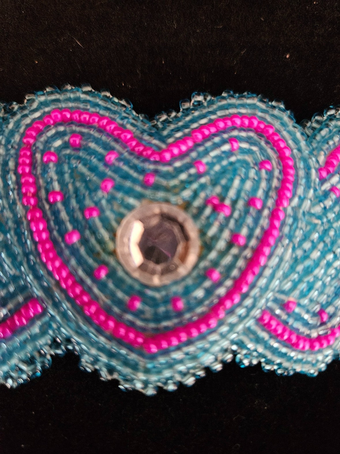 NATIVE AMERICAN HANDMADE BEADED 3-HEART BARRETTE BY V. MOHAWK