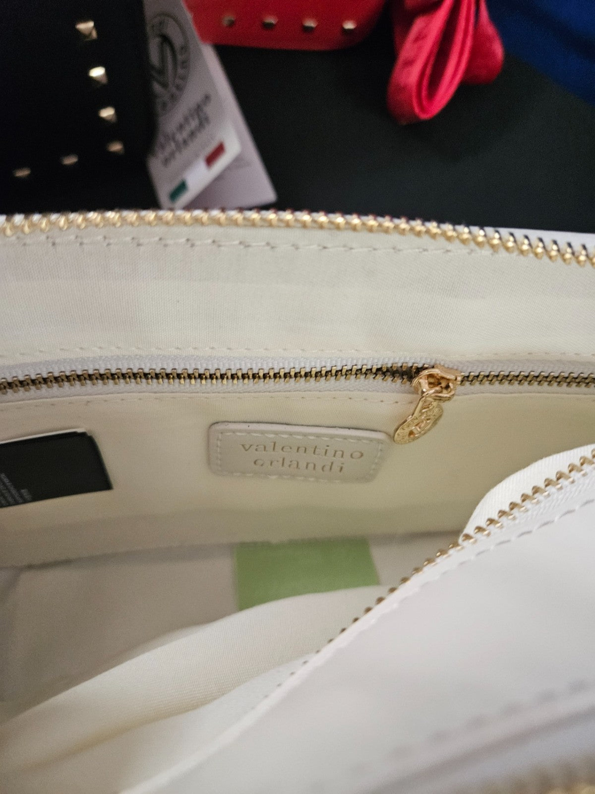 VALENTINO ORLANDI VEGAN LEATHER BONE CAMERA BAG CROSSBODY GOLD HARDWARE
