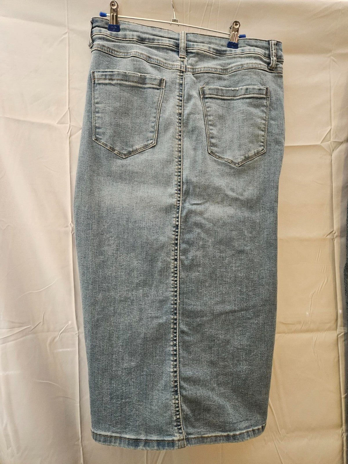Women's Size Medium Fashion Nova distressed denim midi skirt with front slit