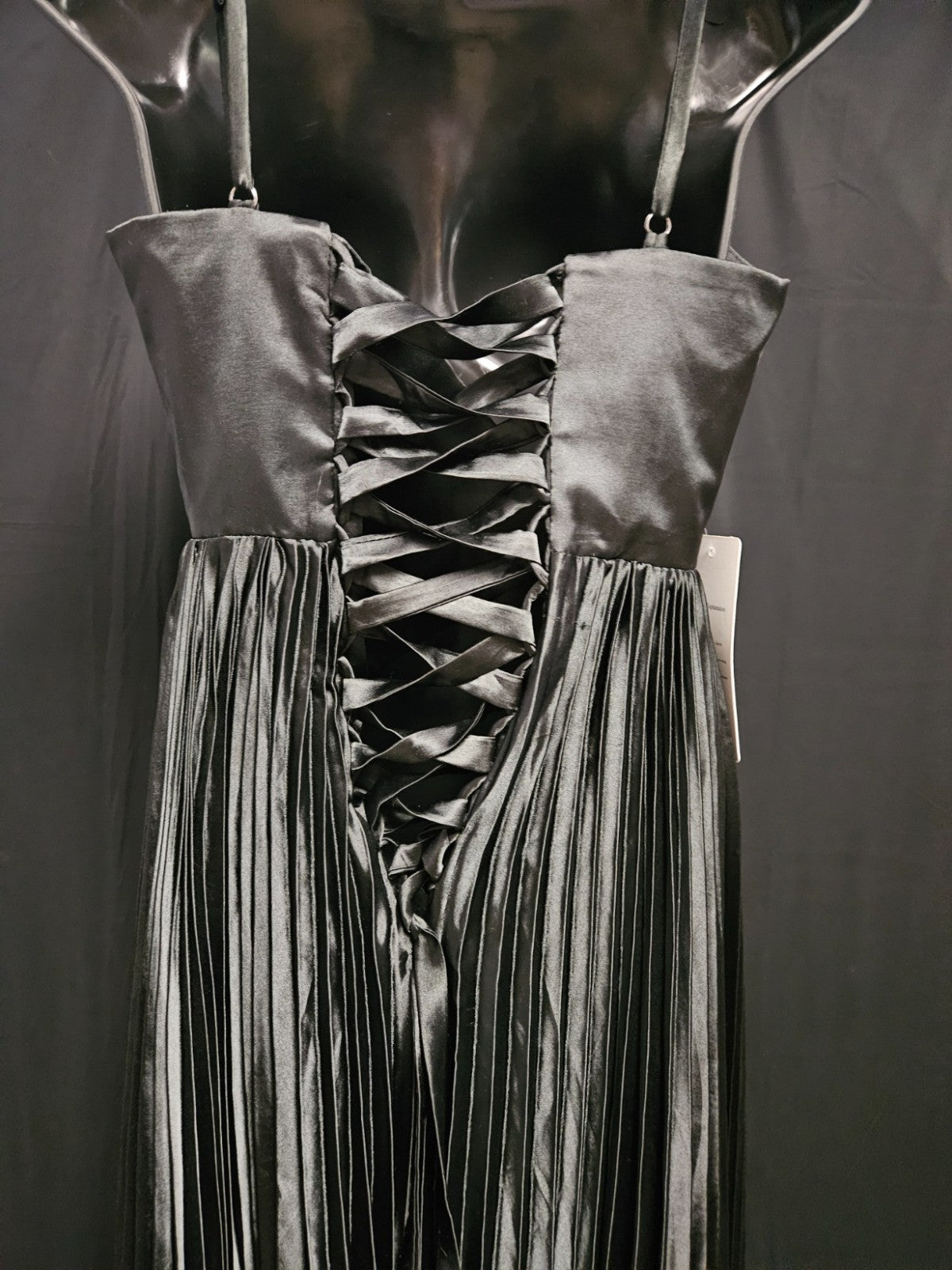 FAERIESTY FORMAL BLACK SATIN PLEATED CORSET GOWN SIZE SMALL