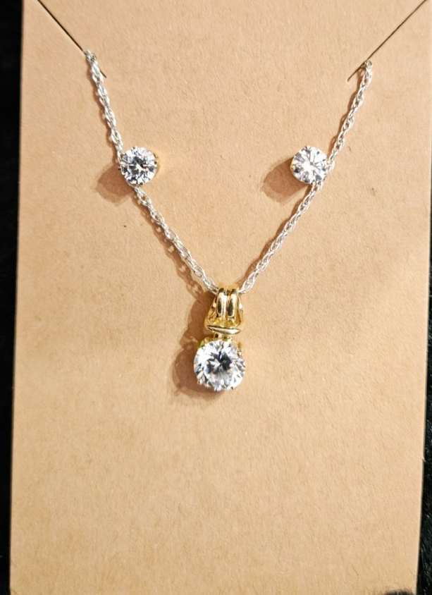 10K GOLD FILL& STERLING CUBIC ZIRCONIA EARRI & PENDANT SET NWOT