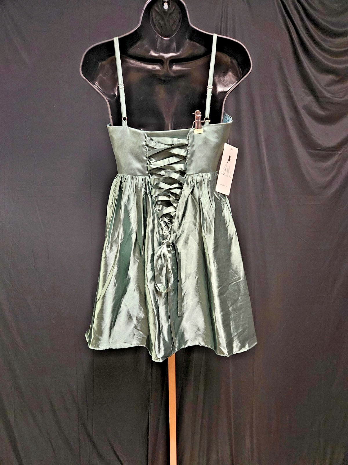 SAGE GREEN SATIN BABYDOLL FORMAL/COCKTAIL/PROM DRESS SIZE 4
