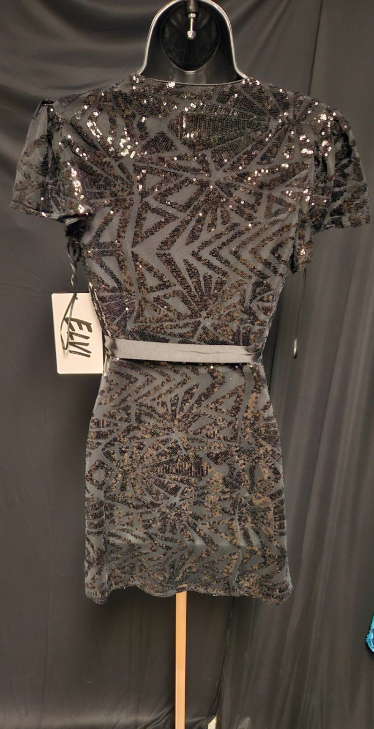 ELVI WOMENS SZ M BLACK SEQUIN WRAP SHORT COCKTAIL /PROM GOWN NWT
