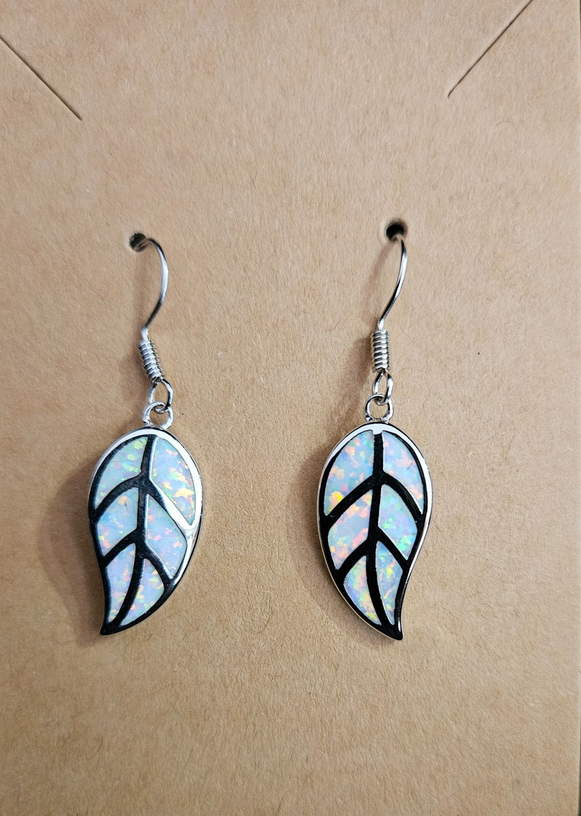 STAINLESS STEEL/ SIMULATED OPAL FEATHER EARRINGS NWOT