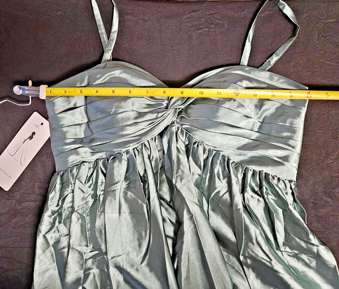SAGE GREEN SATIN BABYDOLL FORMAL/COCKTAIL/PROM DRESS SIZE 4