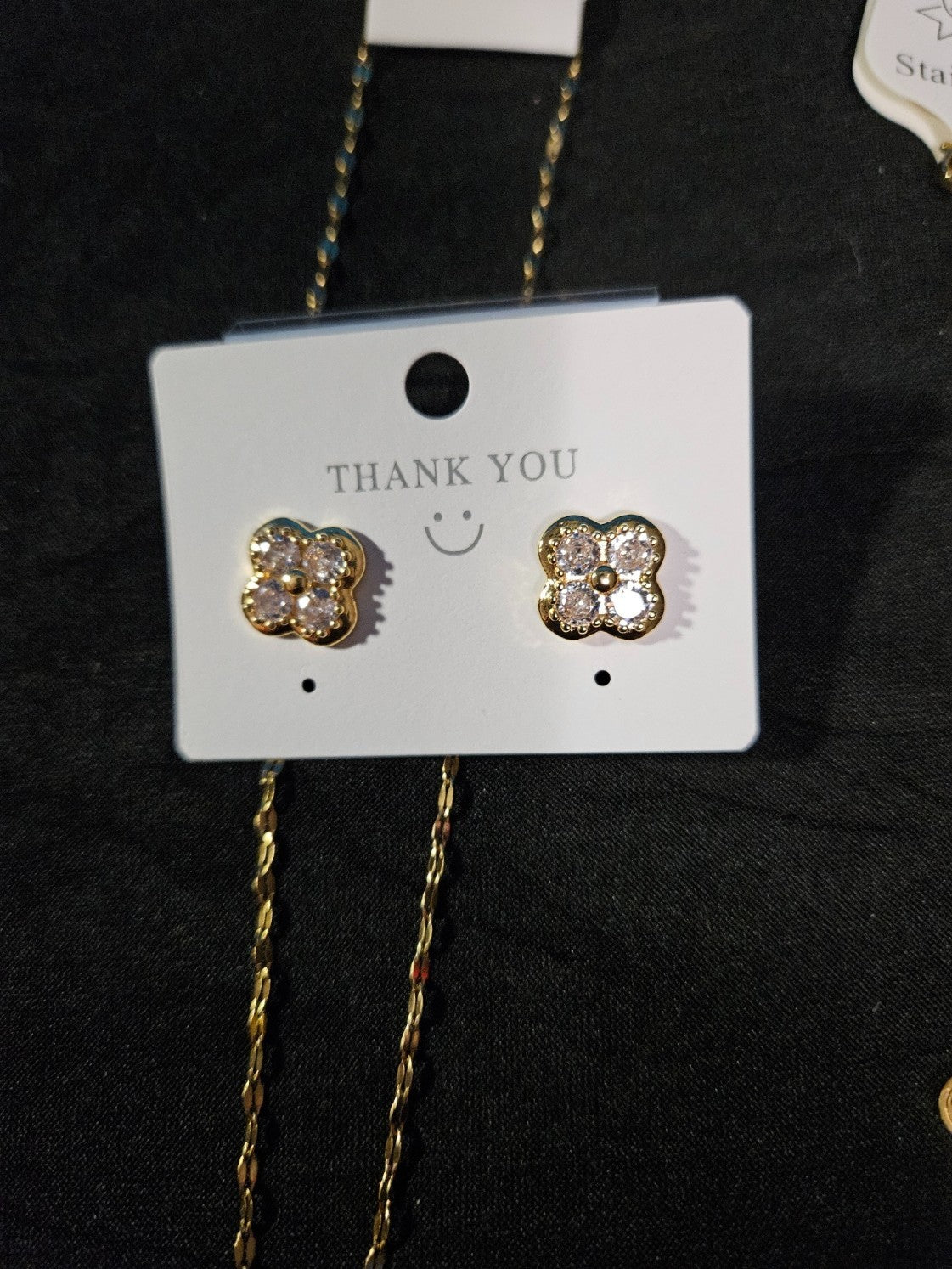 10K YELLOW GOLD PLATED / STAINLESS CZ 3-PIECE CLOVER SET