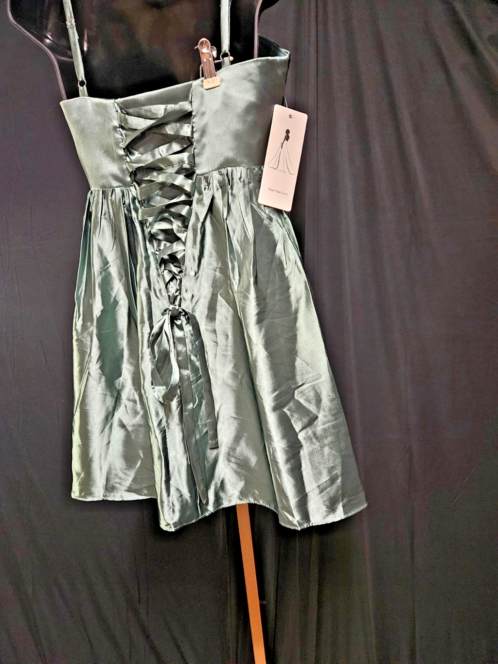 SAGE GREEN SATIN BABYDOLL FORMAL/COCKTAIL/PROM DRESS SIZE 4