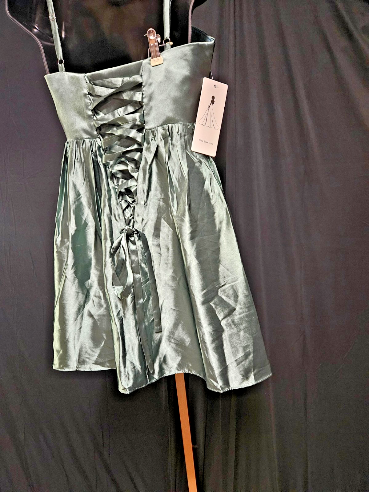 SAGE GREEN SATIN BABYDOLL FORMAL/COCKTAIL/PROM DRESS SIZE 4