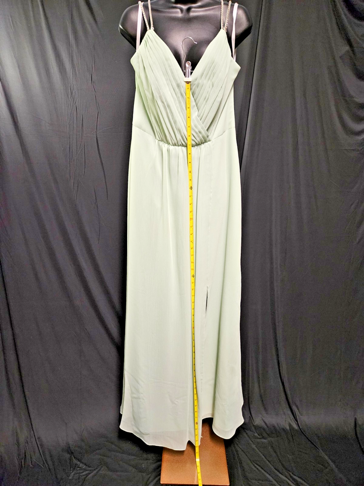 DAVID'S BRIDAL LONG CRINKLE CHIFFON GOWN IN MEADOW, RHINESTONE SIZE 12 NWT