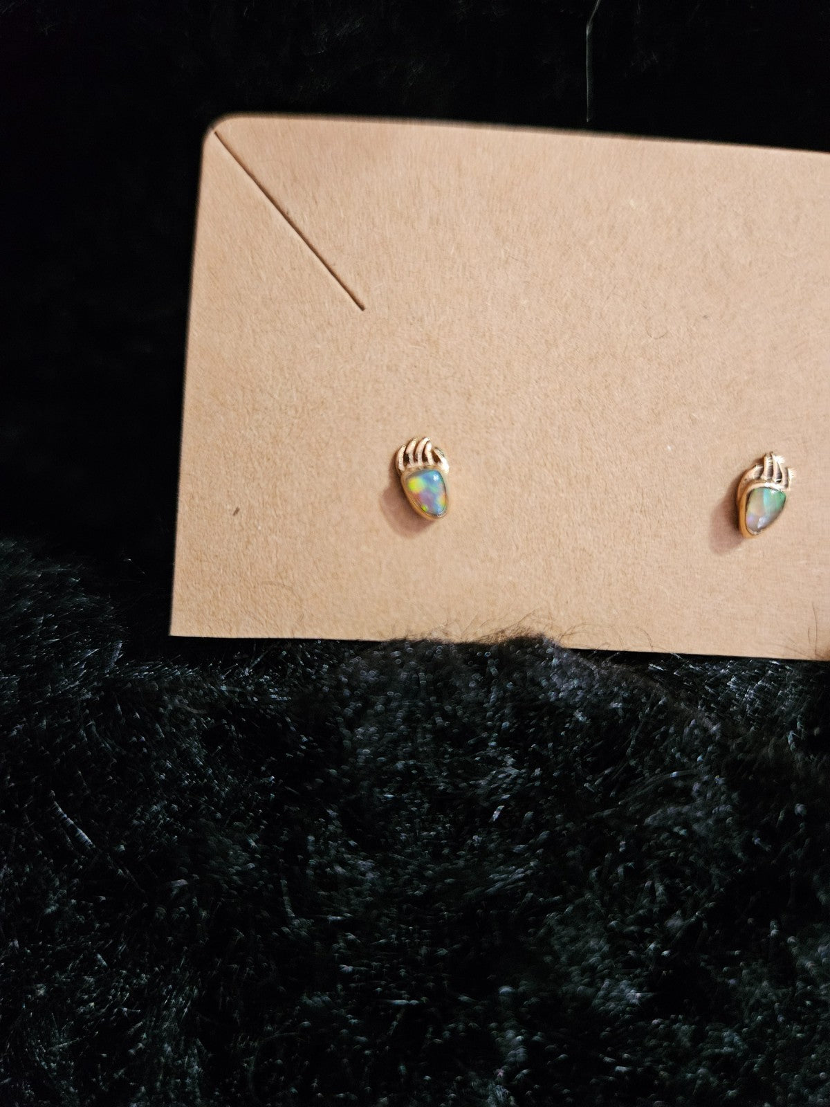 NATIVE AMERICAN 12K GF OVER STERLING OPAL BEAR PAW EARRINGS VERY SMALL!