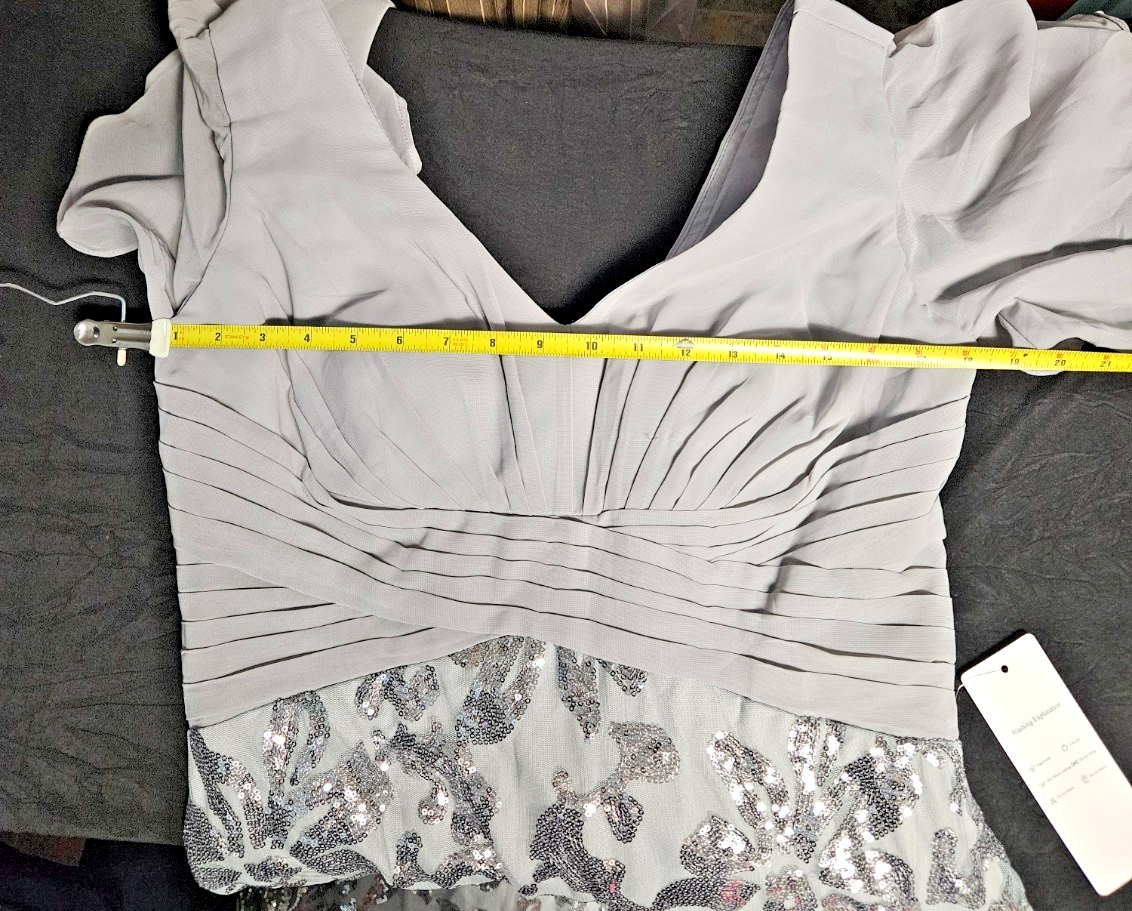 SZ 14 DEEP V-NECK SILVER-TONED,SEQUINED,FLORAL PATTERN FORMAL/PROM/GOWN CORSET