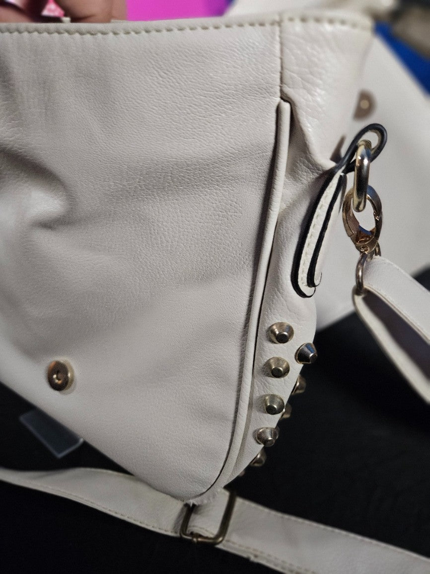 WOMEN'S SAY WHAT BEIGE VEGAN LEATHER PURSE WITH STUDS ON SIDES