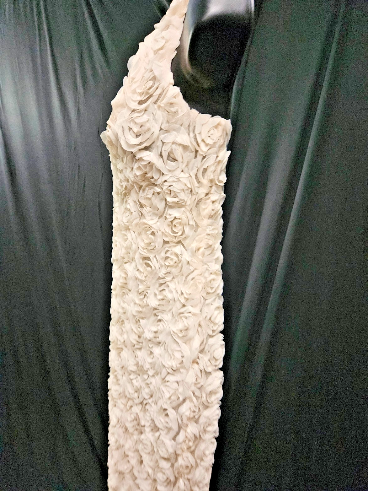SHEIN LONG BEIGE ROSE FLORAL JACQUARD SLIM FIT GOWN SIZE LARGE SCOOP NECKLINE