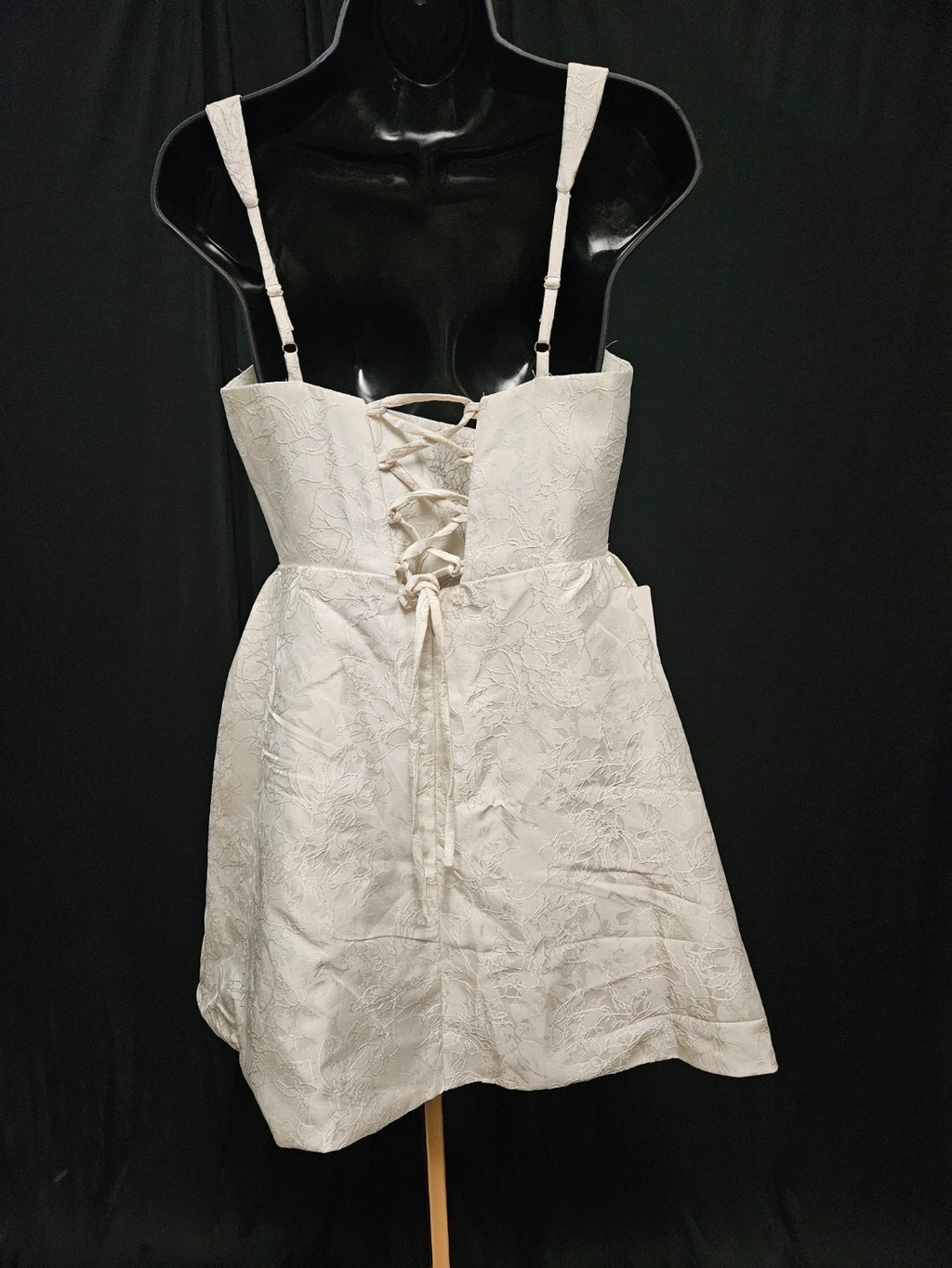 FAERIESTY BEIGE SATIN FIT FLARE SHORT BABY DOLL GOWN BOW SIZE SMALL ZIP & CORSET