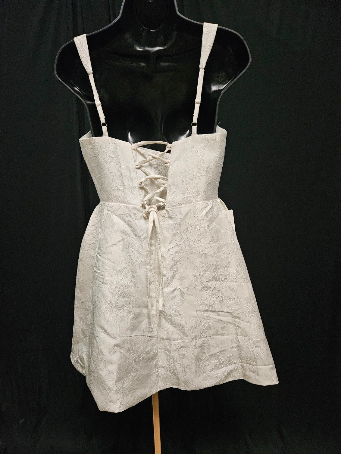 FAERIESTY BEIGE SATIN FIT FLARE SHORT BABY DOLL GOWN BOW SIZE SMALL ZIP & CORSET