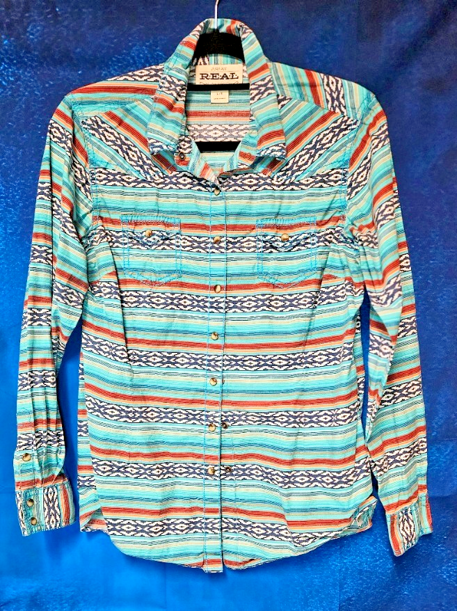 ARIAT WOMEN'S WESTERN SNAP UP SHIRT SOUTHWESTERN AZTEC DESIGN SIZE LARGE