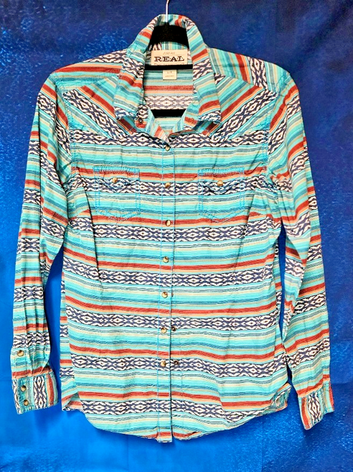 ARIAT WOMEN'S WESTERN SNAP UP SHIRT SOUTHWESTERN AZTEC DESIGN SIZE LARGE