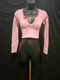 URBAN OUTFITTERS OUT FROM UNDER RIBBED CROP HENLEY PINK SZ MED