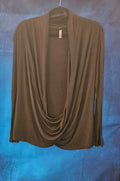 WOMEN'S BLACK DRAPED CARDIGAN SIZE LARGE IN GOOD CONDITION
