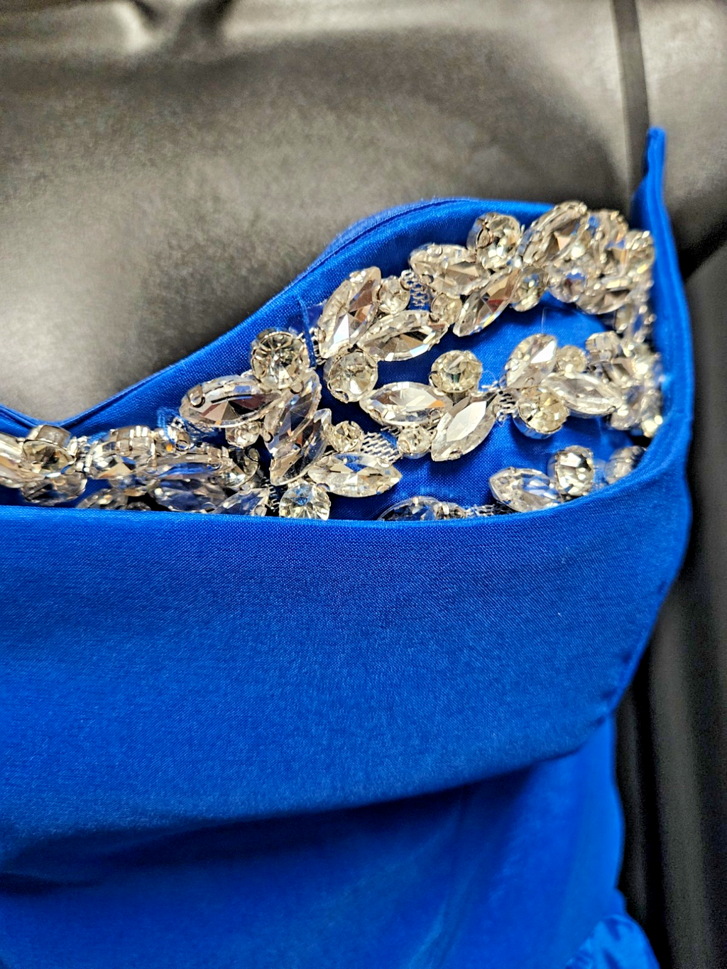 SHEIN STRAPLESS ROYAL BLUE SATIN/BLING FORMAL GOWN SZ M