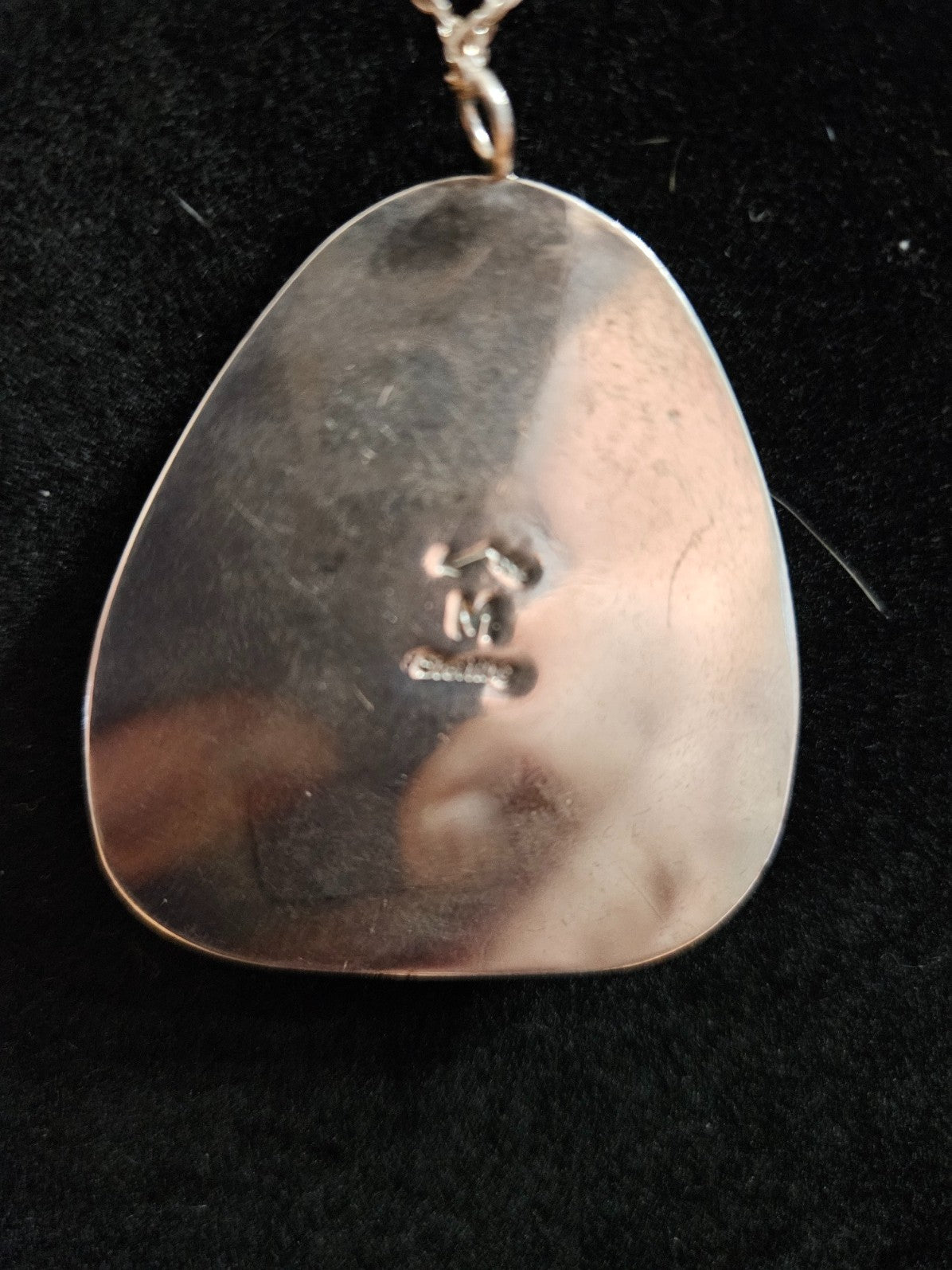 NATIVE AMERICAN HAND MADE STERLING TURQUOISE PENDANT & CHAIN ARTIST INITIAL