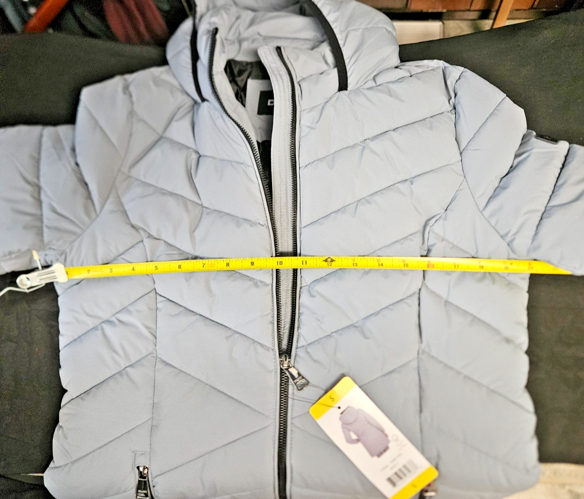 DKNY SZ SMALL WOMEN'S LONG GRAY PUFFER COAT NWT
