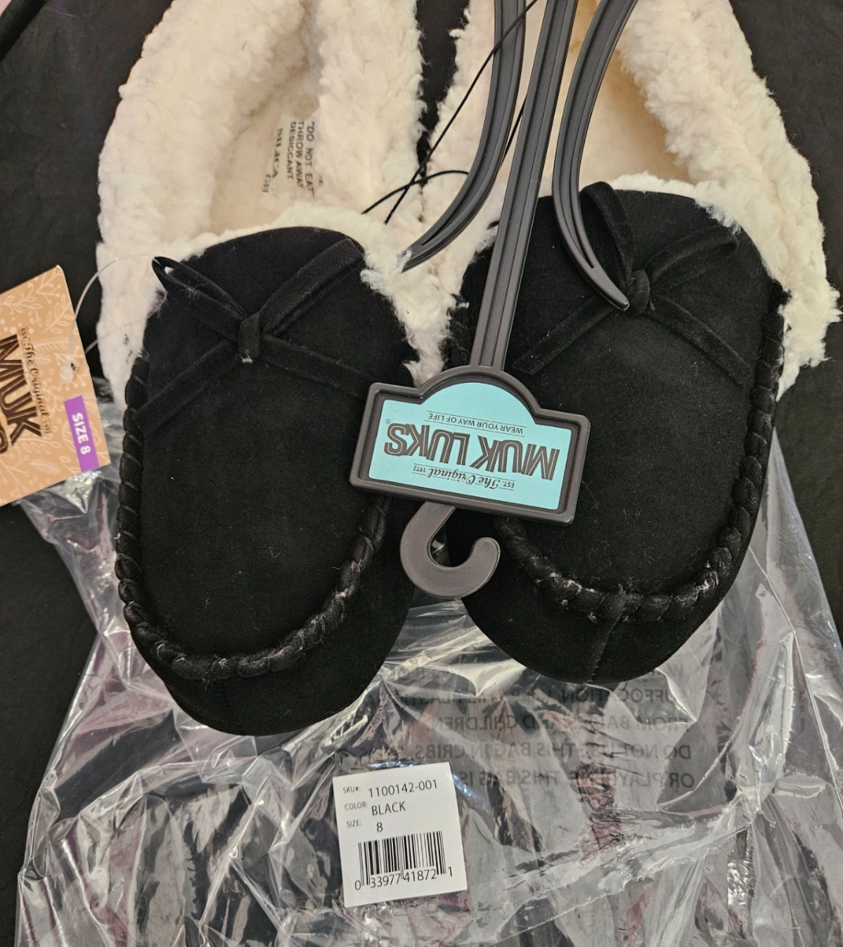 WOMEN'S SIZE 8 MUK LUK SLIPPERS BLACK SUEDE / WOOL NWT