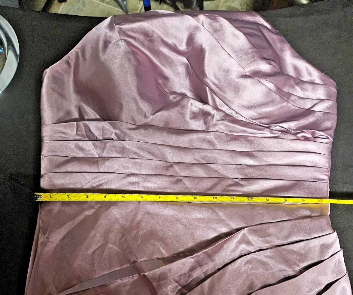 SIZE 14 LAVENDAR/PINK SATIN RUCHED CORSET HALTER FORMAL GOWN LONG TRAIN NWOT
