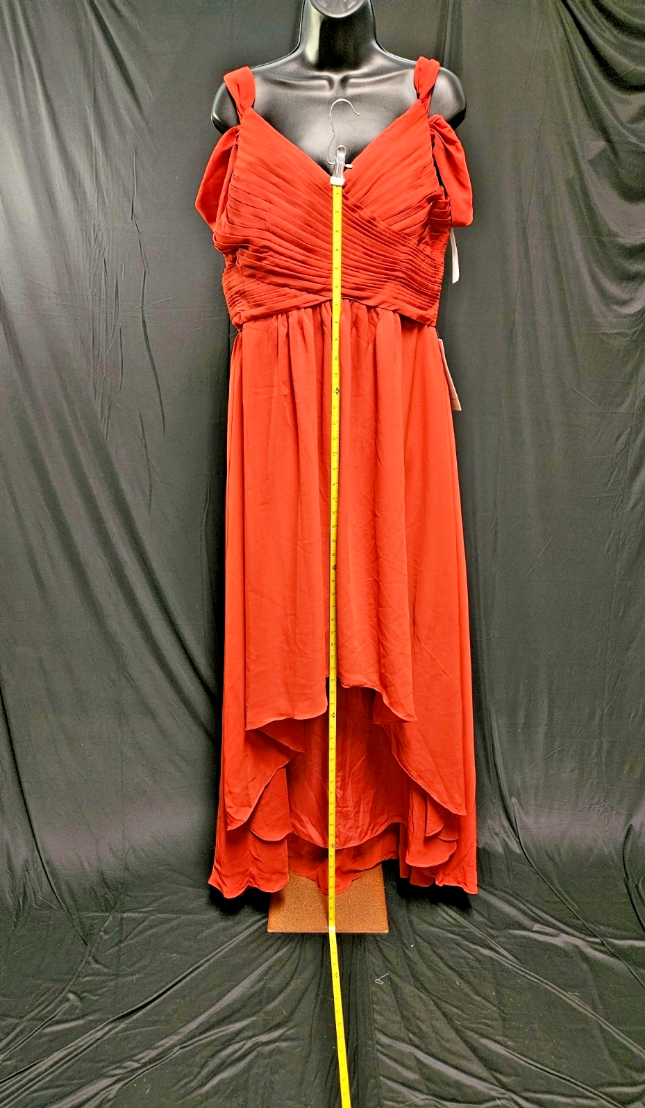 AZAZI LIANNE A-LINE OFF THE SHOULDER CHIFFON GOWN CINNAMON SIZE 14 CORSET BACK